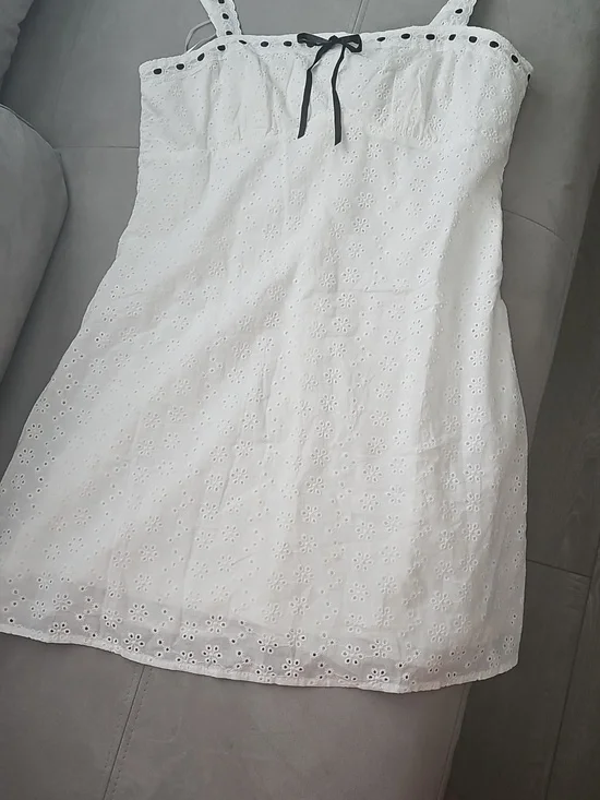 NWT Francescas White Eyelet Mini Dress with Black Bow - Picture 4 of 9